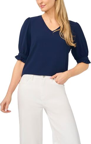 CeCe Women's Ruffle Cuff Elbow Sleeve V-Neck Blouse in Kuwait