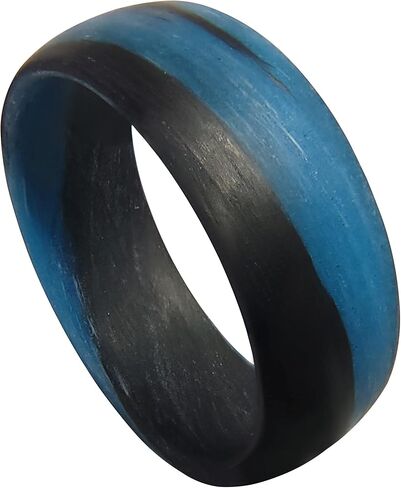 Carbon Fiber Blue Marble Glow Ring - Sizes 4-16 - Durable - Made in USA in Saudi Arabia
