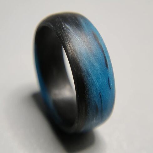 Carbon Fiber Blue Marble Glow Ring - Sizes 4-16 - Durable - Made in USA in Saudi Arabia