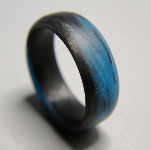 Carbon Fiber Blue Marble Glow Ring - Sizes 4-16 - Durable - Made in USA in Saudi Arabia