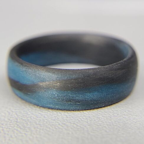 Carbon Fiber Blue Marble Glow Ring - Sizes 4-16 - Durable - Made in USA in Saudi Arabia