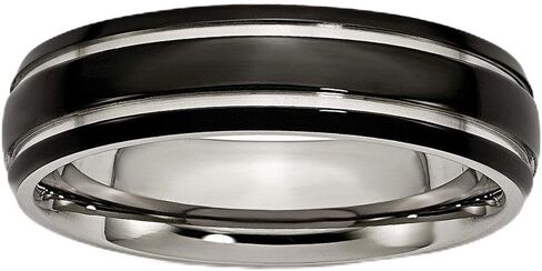 Sonia Jewels Titanium Grooved 6mm Black IP-Plated Wedding Band Ring in Saudi Arabia