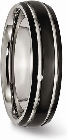 Sonia Jewels Titanium Grooved 6mm Black IP-Plated Wedding Band Ring in Saudi Arabia