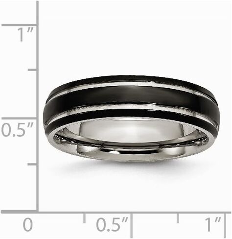 Sonia Jewels Titanium Grooved 6mm Black IP-Plated Wedding Band Ring in Saudi Arabia