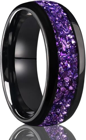 Tungsten Carbide Rings for Men and Women 8mm/4mm Men‘’s Engagement Wedding Bands Inlaid Purple Galaxy Opal Fashion and High Polish in Saudi Arabia