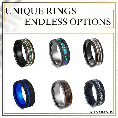 Custom Engraved Men's Wedding Ring Rose Gold Tungsten Guitar String, Meteorite & Gold Leaf Foil Inlay, Personalized Wooden Ring Box - 8mm Comfort Fit in Saudi Arabia