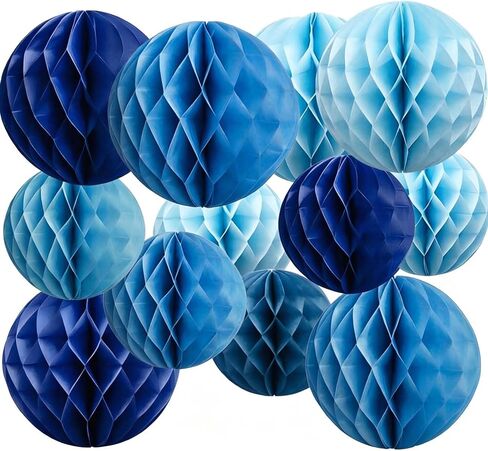 Blue Paper Honeycomb Flower Balls for Birthday Wedding Home Decor(12pcs 6 Inch & 10 Inch) in Kuwait