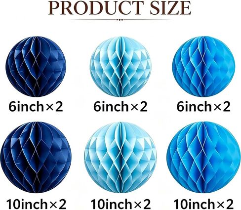 Blue Paper Honeycomb Flower Balls for Birthday Wedding Home Decor(12pcs 6 Inch & 10 Inch) in Kuwait