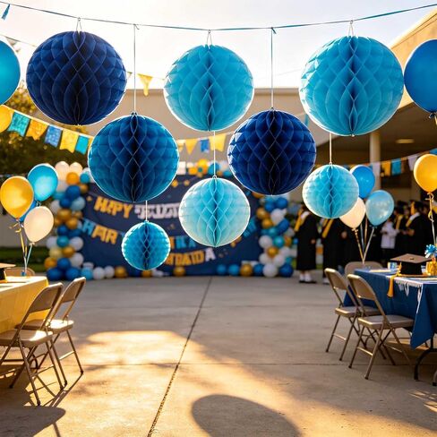 Blue Paper Honeycomb Flower Balls for Birthday Wedding Home Decor(12pcs 6 Inch & 10 Inch) in Kuwait