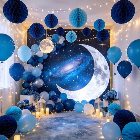 Blue Paper Honeycomb Flower Balls for Birthday Wedding Home Decor(12pcs 6 Inch & 10 Inch) in Kuwait