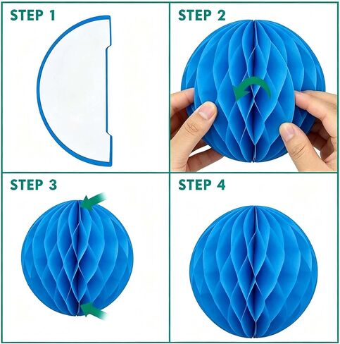 Blue Paper Honeycomb Flower Balls for Birthday Wedding Home Decor(12pcs 6 Inch & 10 Inch) in Kuwait