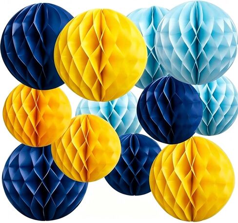 Blue Paper Honeycomb Flower Balls for Birthday Wedding Home Decor(12pcs 6 Inch & 10 Inch) in Kuwait