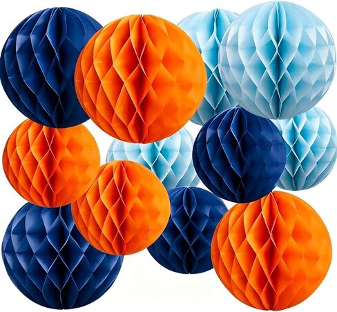 Blue Paper Honeycomb Flower Balls for Birthday Wedding Home Decor(12pcs 6 Inch & 10 Inch) in Kuwait