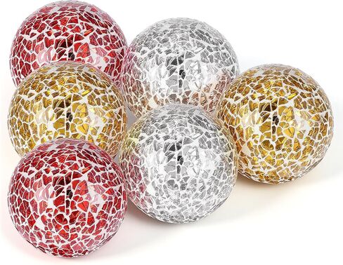 6 Pcs Decorative Balls for Bowls, 2.4 Inch Mosaic Sphere Balls Decorative, Mosaic Glass Orbs Centerpiece Balls Decoration for Vases Dining Table Home Living Room in Kuwait