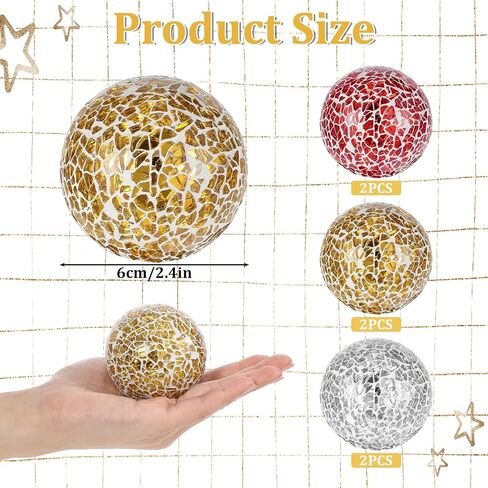6 Pcs Decorative Balls for Bowls, 2.4 Inch Mosaic Sphere Balls Decorative, Mosaic Glass Orbs Centerpiece Balls Decoration for Vases Dining Table Home Living Room in Kuwait