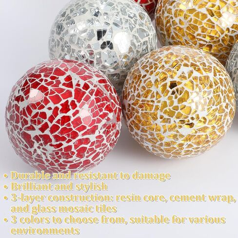 6 Pcs Decorative Balls for Bowls, 2.4 Inch Mosaic Sphere Balls Decorative, Mosaic Glass Orbs Centerpiece Balls Decoration for Vases Dining Table Home Living Room in Kuwait
