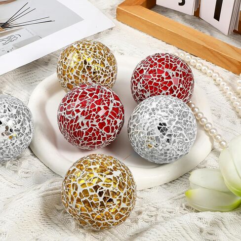 6 Pcs Decorative Balls for Bowls, 2.4 Inch Mosaic Sphere Balls Decorative, Mosaic Glass Orbs Centerpiece Balls Decoration for Vases Dining Table Home Living Room in Kuwait