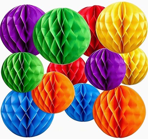 Blue Paper Honeycomb Flower Balls for Birthday Wedding Home Decor(12pcs 6 Inch & 10 Inch) in Kuwait