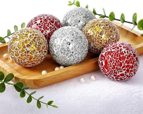6 Pcs Decorative Balls for Bowls, 2.4 Inch Mosaic Sphere Balls Decorative, Mosaic Glass Orbs Centerpiece Balls Decoration for Vases Dining Table Home Living Room in Kuwait
