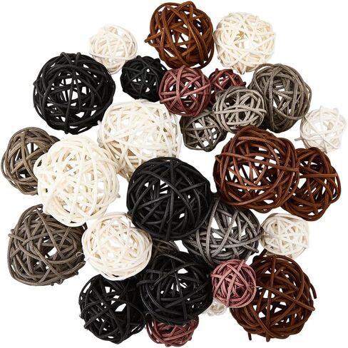 SUNNYCLUE 12 Style 32Pcs Rattan Wicker Balls Rattan Decorative Balls Round Black White Brown Centerpiece Table Decoration Ornaments Crafts for Home Decor Wedding Party DIY Crafts Bowl Vase Fillers in Kuwait