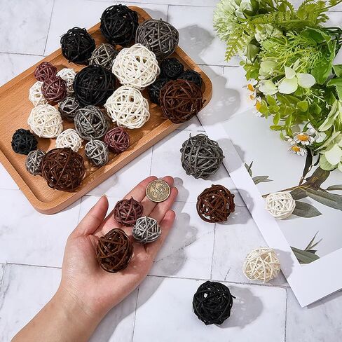 SUNNYCLUE 12 Style 32Pcs Rattan Wicker Balls Rattan Decorative Balls Round Black White Brown Centerpiece Table Decoration Ornaments Crafts for Home Decor Wedding Party DIY Crafts Bowl Vase Fillers in Kuwait