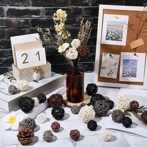 SUNNYCLUE 12 Style 32Pcs Rattan Wicker Balls Rattan Decorative Balls Round Black White Brown Centerpiece Table Decoration Ornaments Crafts for Home Decor Wedding Party DIY Crafts Bowl Vase Fillers in Kuwait
