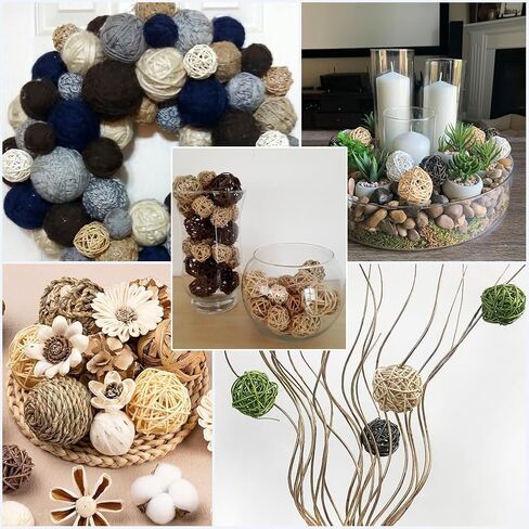 SUNNYCLUE 12 Style 32Pcs Rattan Wicker Balls Rattan Decorative Balls Round Black White Brown Centerpiece Table Decoration Ornaments Crafts for Home Decor Wedding Party DIY Crafts Bowl Vase Fillers in Kuwait