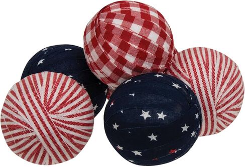 Americana Rag Ball Set, Fabric and Styrofoam, Patriotic, Navy with Stars, Red and White Stripes, Red Gingham, 2.5 Inch Diameter, 6 Pieces in Kuwait
