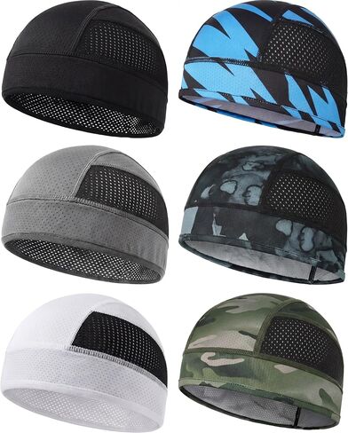 6 Pack Cooling Skull Cap for Men Women Breathable Mesh Sweat Helmet Liner, Quick Dry Sports Beanie Caps for Cycling in Kuwait