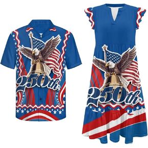 His and Hers Matching Hawaiian Outfits Mens Button Down Shirt Flowy Tiered Midi Dress in Saudi Arabia