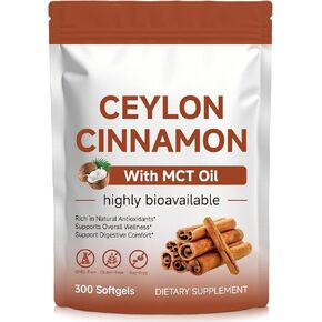 Ceylon Cinnamon - 300 Softgels with MCT Oil - Highly Bioavailable Herbal Supplement Made with True Ceylon Cinnamon, Supports Overall Wellness, Non-GMO, Gluten Free in Saudi Arabia