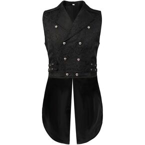 Adult Gothic Steampunk Sleeveless Tailcoat Double Breasted Victorian Ruffled Vest in Saudi Arabia