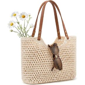 Crochet Beach Bags for Women, Beach Purse, Boho Woven Tote with Leak-Proof Lining for Summer Vacation Travel Casual Shoulder Bag Soft in Saudi Arabia