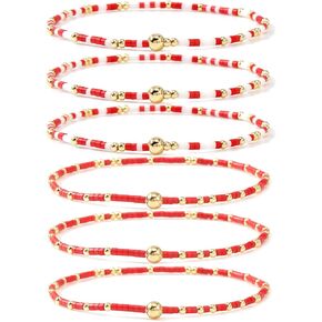Gold Beaded Bracelets for Women Boho Stackable Colorful 14K Gold Plated Small Glass Seed Beads Bracelet Stack Non Tarnish Stretch Cute Jewelry Friendship New Year Christmas Gifts for Women in Saudi Arabia