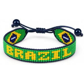 FAHARI Brazil Beaded Flag Bracelet, Handmade Adjustable String Bracelet, Patriotic Gift for Soccer Fans in Saudi Arabia