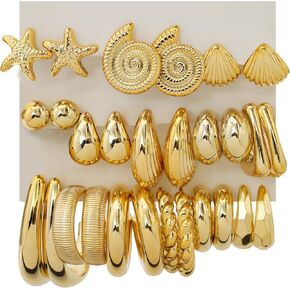 14 Pairs Chunky Gold Earrings, Gold Chunky Earrings Hoop - Statement Chunky Hoop Earrings for Women, Trendy Gold Hoop Earrings Pack as Daily & Party Vacation Earrings Jewelry in Saudi Arabia