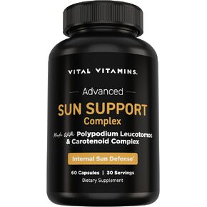 Vital Vitamins Sun Support Complex Supplement - Made with Polypodium Leucotomos, Carotenoid Complex, Astaxanthin, & Lutein - Internal Sun Defense & UV Oxidative Stress Support - 60 Capsules in Saudi Arabia