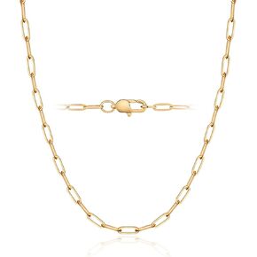 18K Gold Plated and 925 Sterling Silver Paperclip Chain Necklace for Women, 2.5mm Strong Women's Chain Necklace, Comfortable and Not Hypoallergenic Necklace for Women in Saudi Arabia