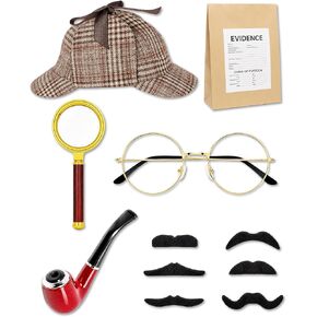 Detective Costume Accessories Set for Adults,Sherlock Holmes Kit,Deerstalker Hat,5X Magnifying Glass,Resin Pipe,Evidence Bag in Saudi Arabia
