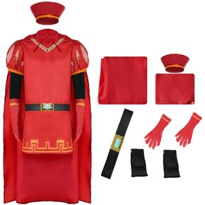 Lord Costume Farquaad King Uniform Adult Red Cloak Hat Halloween Cosplay Full Set with Wig Cape in Saudi Arabia