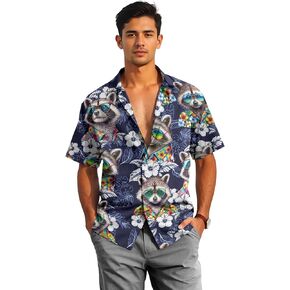 HANDICHI Design Men's Hawaiian Wrinkle Free Short Sleeve Button Down Funny Tropical Floral Beach Vacation Shirt in Saudi Arabia