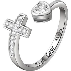 Silver Christian Purity Cross Ring True Love Wait Cubic Zirconia Opal Turquoise Adjustable Platinum Plated Ring Jewelry Gift for Women in Saudi Arabia