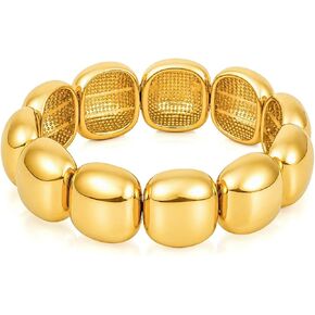 CHUNKY GOLD/SILVER STRETCH BRACELET STATEMENT FOR WOMEN - Trendy Chic Thick Gold/Silver Plated Braclet for Casual Party Date and Summer Vacation Jewelry in Saudi Arabia