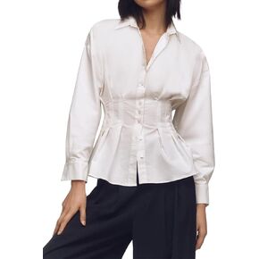 Dsewpaur Women Striped Button Pleated Shirts Short Sleeve Summer Casual Peplum Blouse in Saudi Arabia
