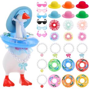 6 Set Hawaiian Desk Goose Outfits 7 Inches Summer Holiday Mini Porch Goose Outfits Hats Sunglasses Swimming Ring Necklaces Dresses Costume for Magnetic Porch Geese Key Holder Decor in Kuwait