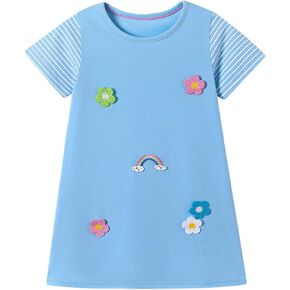 CAHL&FAUO Toddler Girls Cotton Summer Short Sleeve Dress Cartoon Print Casual Jersey Dresses in Saudi Arabia