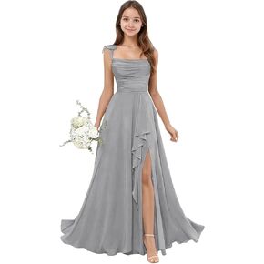 Square Neck Junior Bridesmaid Dress Chiffon Flower Girl Dress for Wedding Elegant Girls Formal Party Dress with Slit in Saudi Arabia