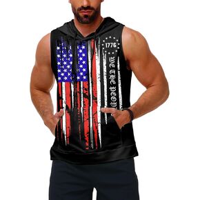 Mens July 4th Hooded Tank Tops American Flag Sleeveless Shirts in Saudi Arabia