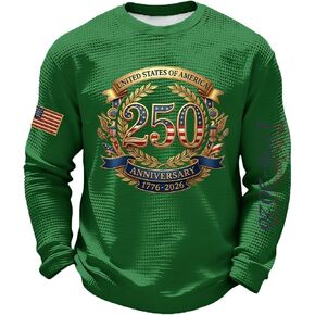 250 Anniversary USA Shirts for Men Long Sleeve Crewneck Casual Shirt Patriotic American Flag Pullover Tops in Saudi Arabia