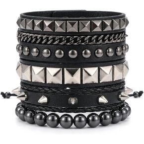 4 Pcs Leather Studded Cuff Bracelets, Adjustable Punk Spike Wristband Set - PU Leather Emo Grunge Accessories for Men Women in Saudi Arabia